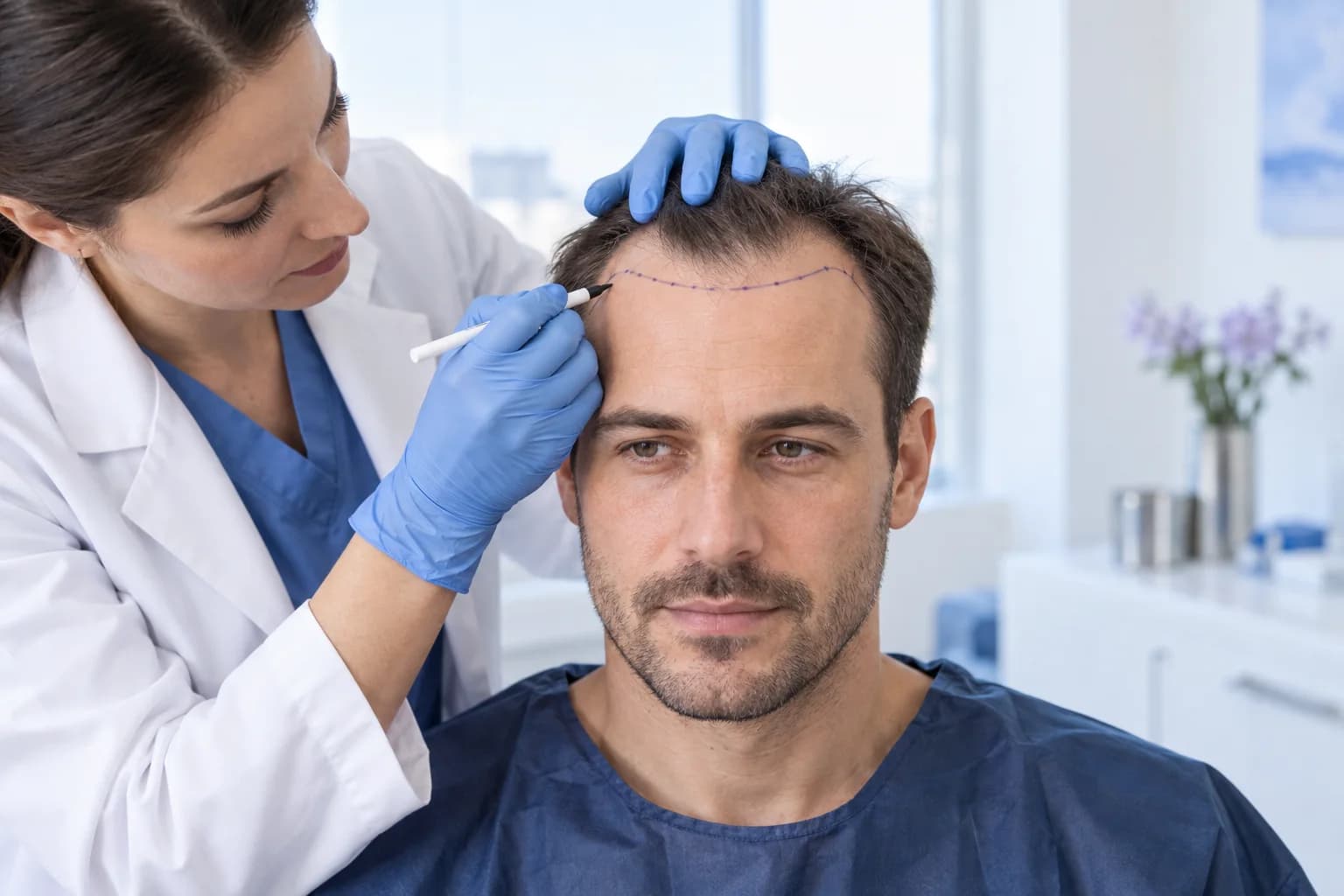 Illustrative scene — no actual patient or facility represented — Hair transplant
