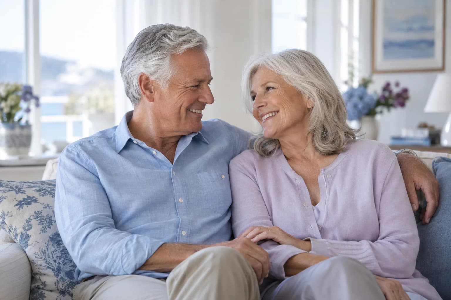 Happy retired couple sharing a warm moment — illustrative scene, not actual patients